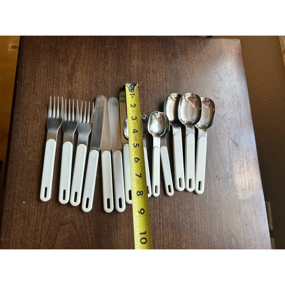 14 Vintage MCM flatware Scandia pattern by MIC white plastic handle